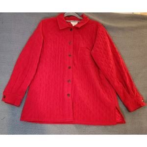 Vtg Talbots Women’s Quilted Jacket Button Up Sz M Long Sleeve Red Winter Holiday